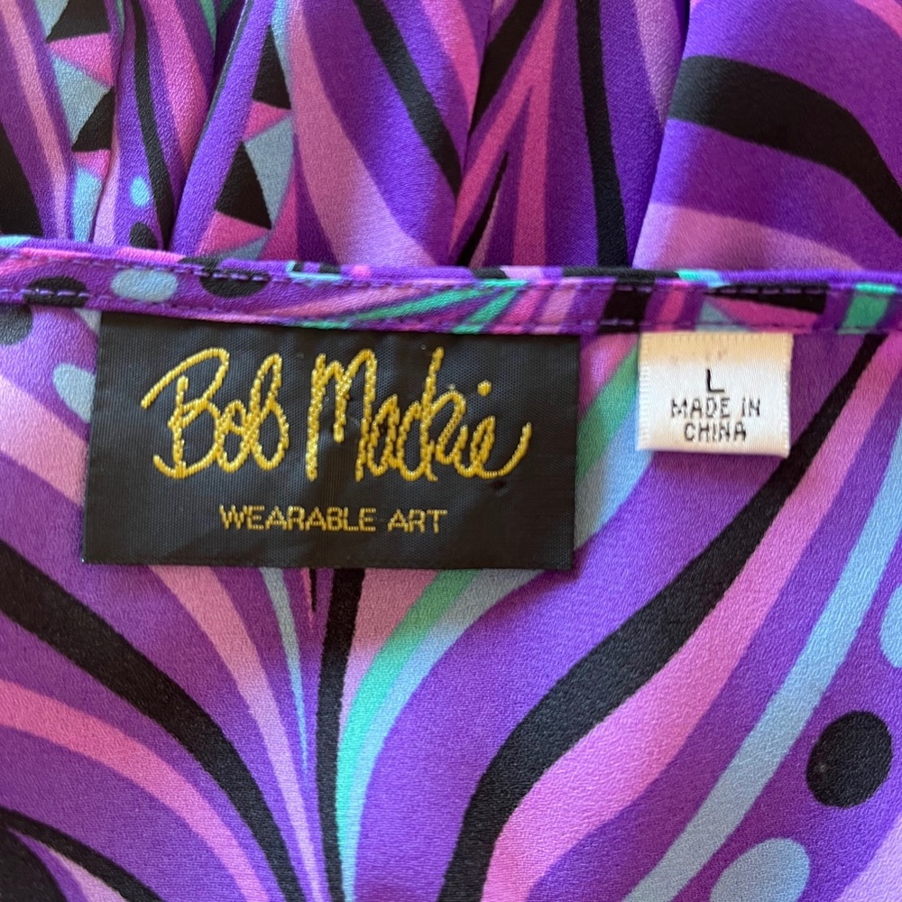 Bob Mackie Wearable Art Purple Teal Abstract Geometric Long Sleeve Tunic Top L - Picture 9 of 11